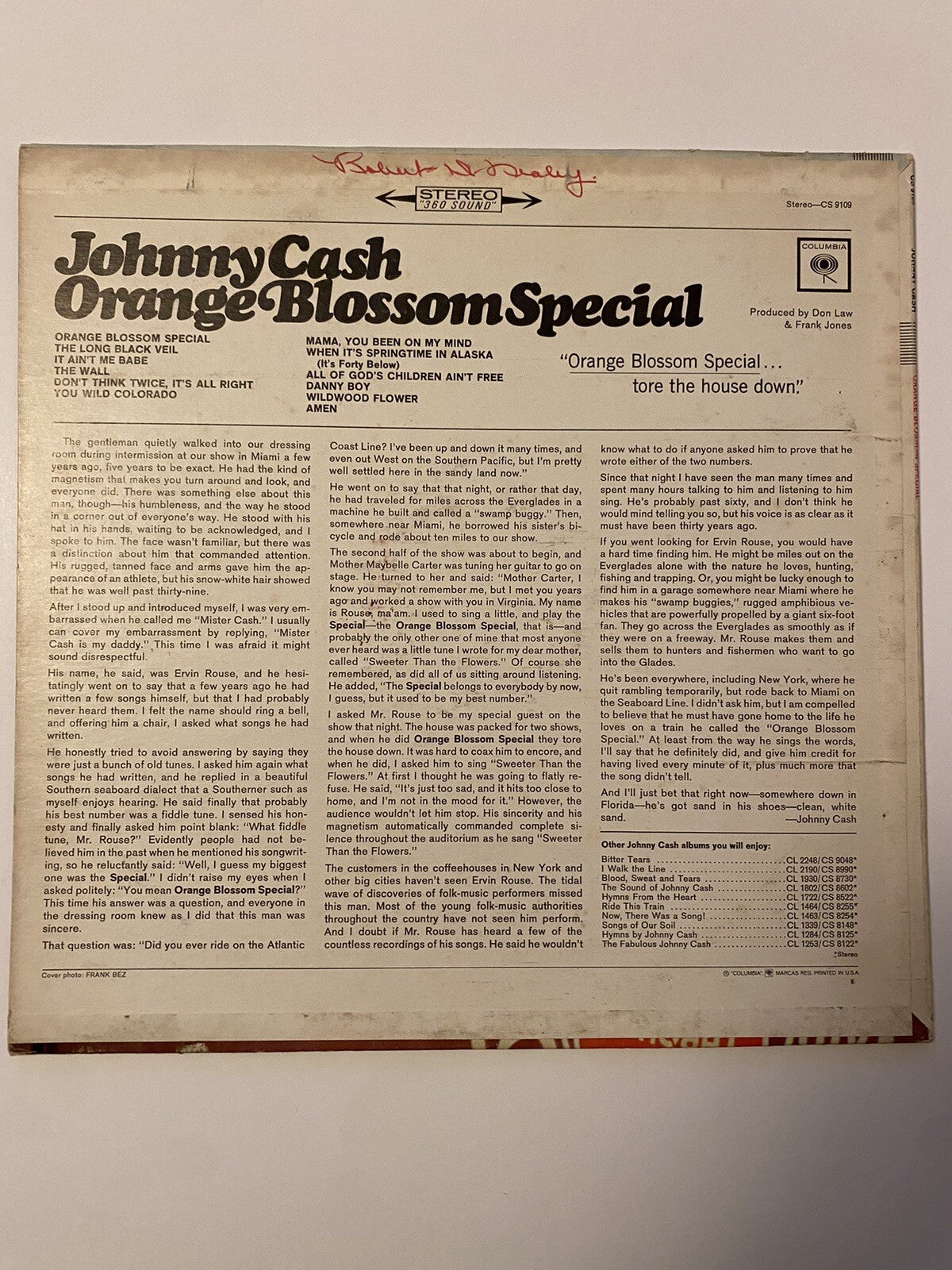 Orange Blossom Special by Johnny Cash (Columbia CL 2309) LP