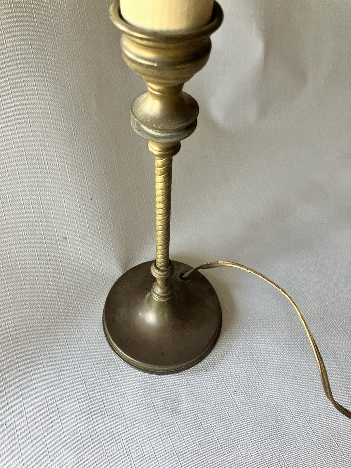 Vintage Weber 17” Tall Brass Candlestick Lamp With Crackle Glass Bulb; Art Deco