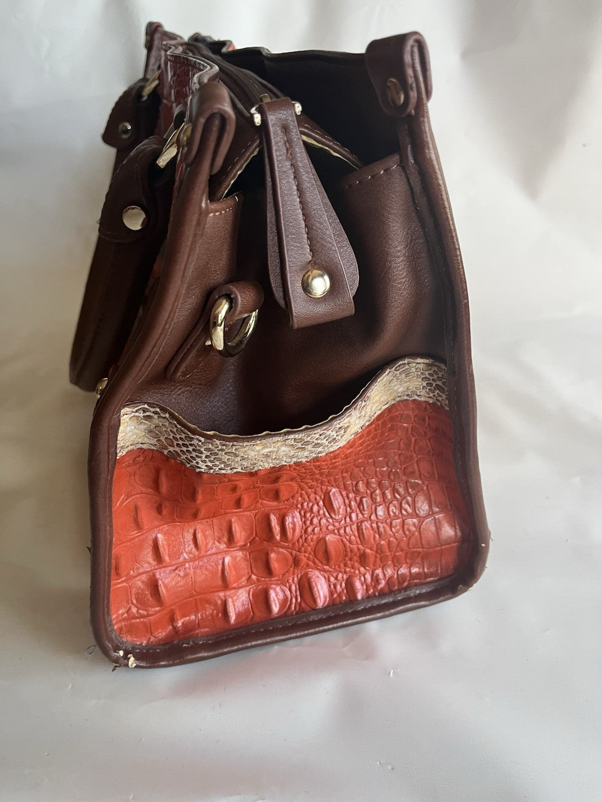 MC Women’s Orange Leather And Faux Alligator/snake Print Purse