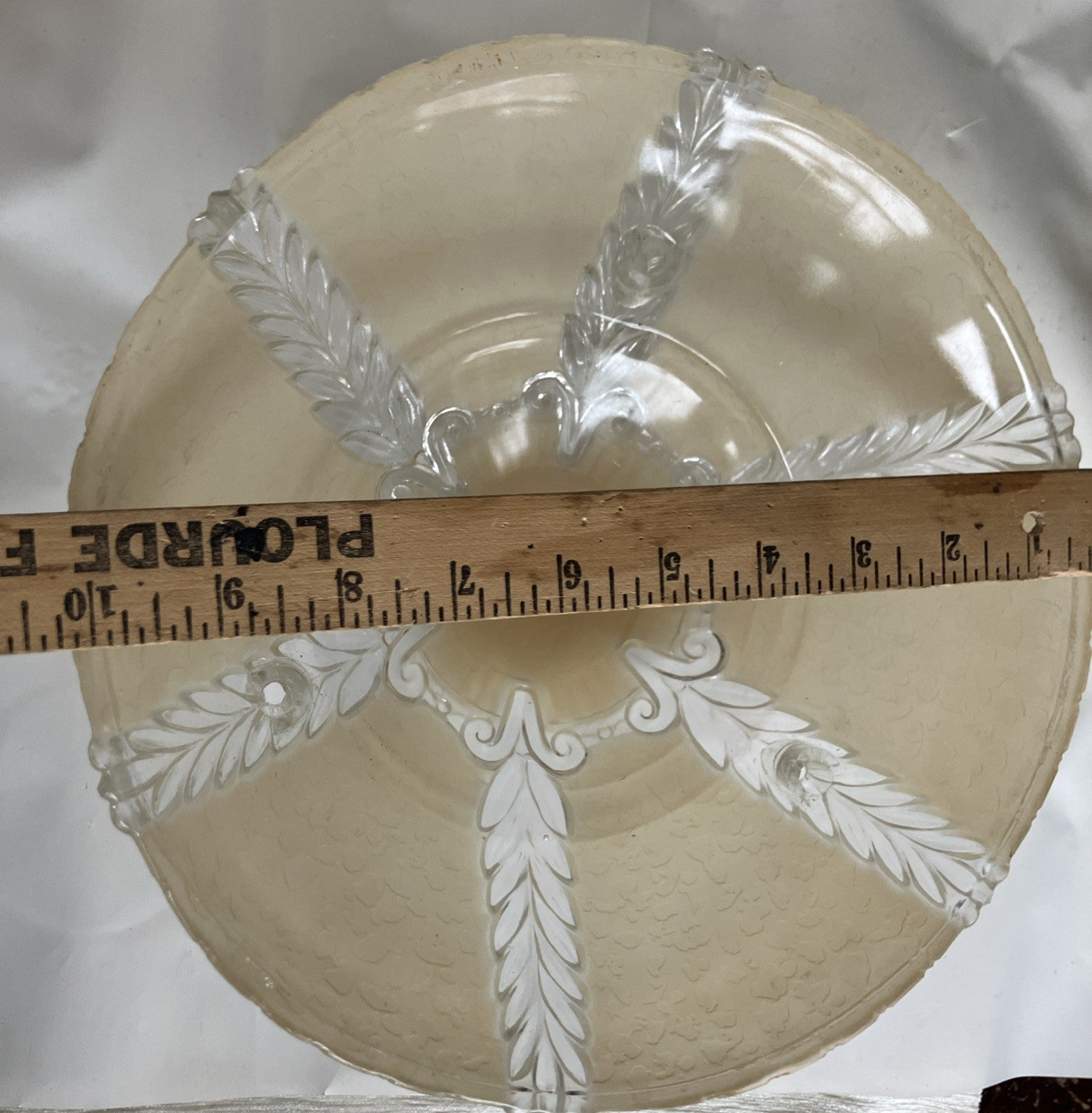 Vintage 1920s  Glass Light Fixture Ceiling Shade 3 Hole Opaque Beige Art Deco