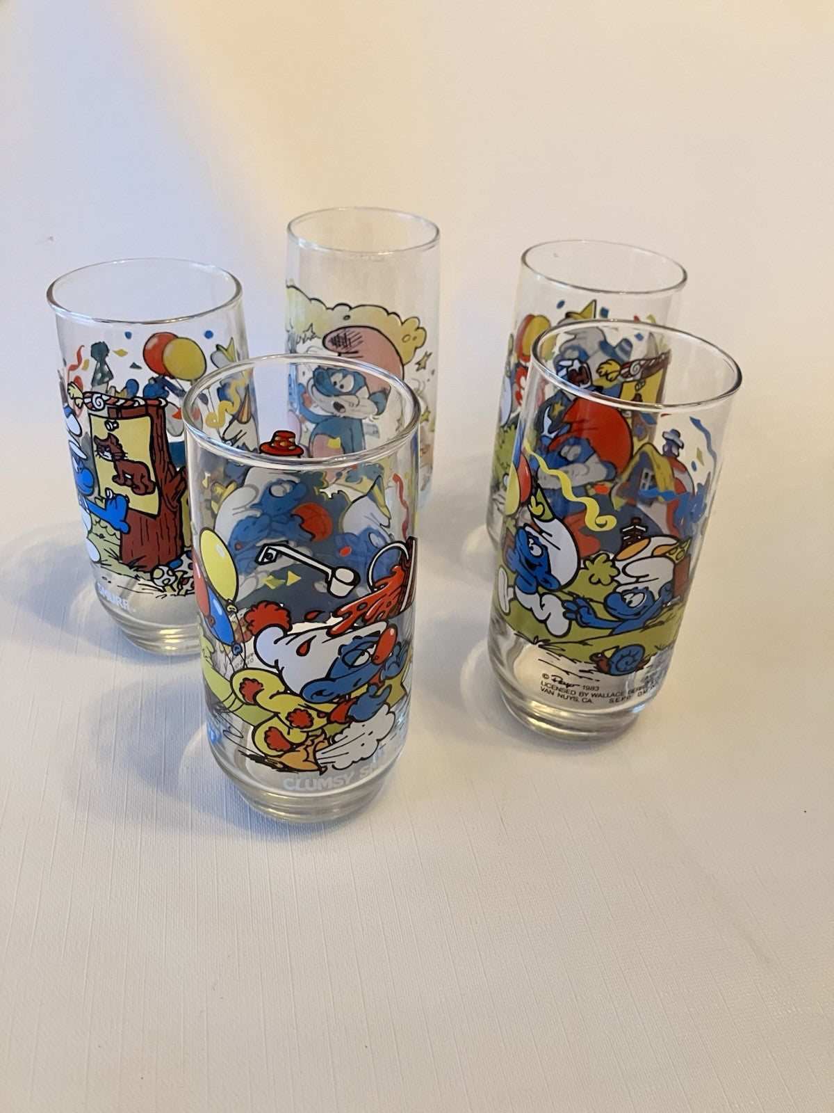 Vintage 1983 Hardee’s Smurf Glasses Set of 4 Handy Clumsy Papa Smurf BONUS Glass