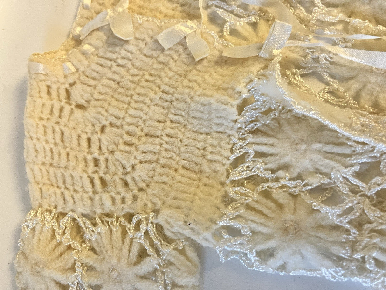 Vintage Newborn Baby Girl White Baptism Dress And Handmade Cardigan/Bonnet