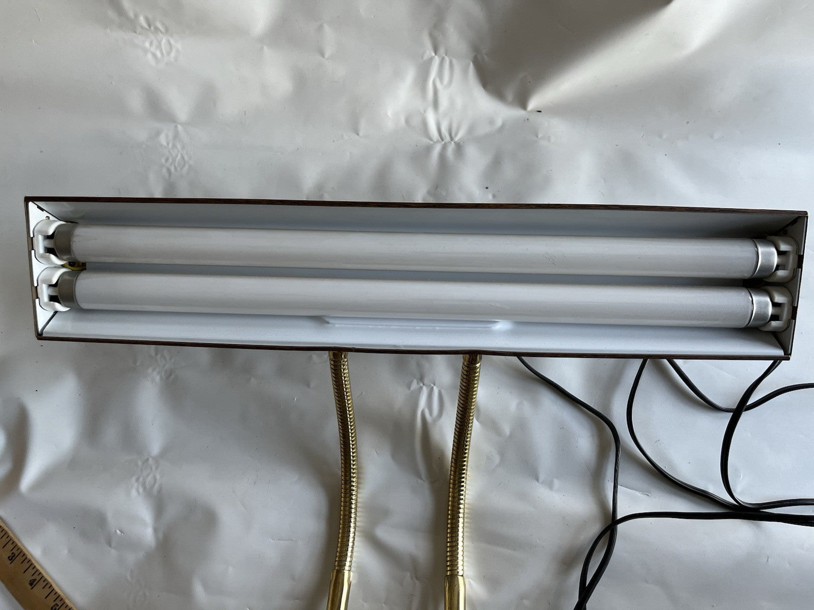 Vintage Tensor Desk Bankers Lamp In Wood And Gold Finish, 18” Side Shade. Works!