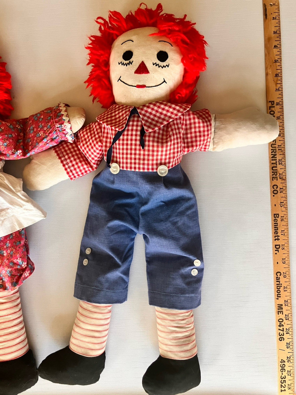 Vintage Raggedy Ann And Andy 25” Tall Dolls; Handmade Stuffed, Folk
