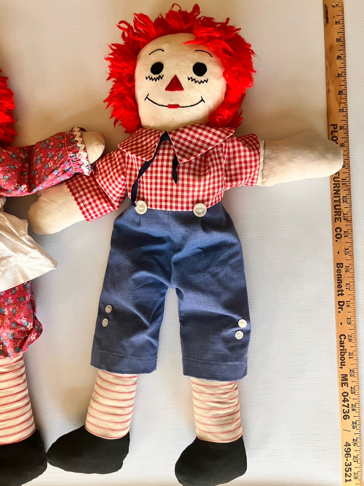 Vintage Raggedy Ann And Andy 25” Tall Dolls; Handmade Stuffed, Folk