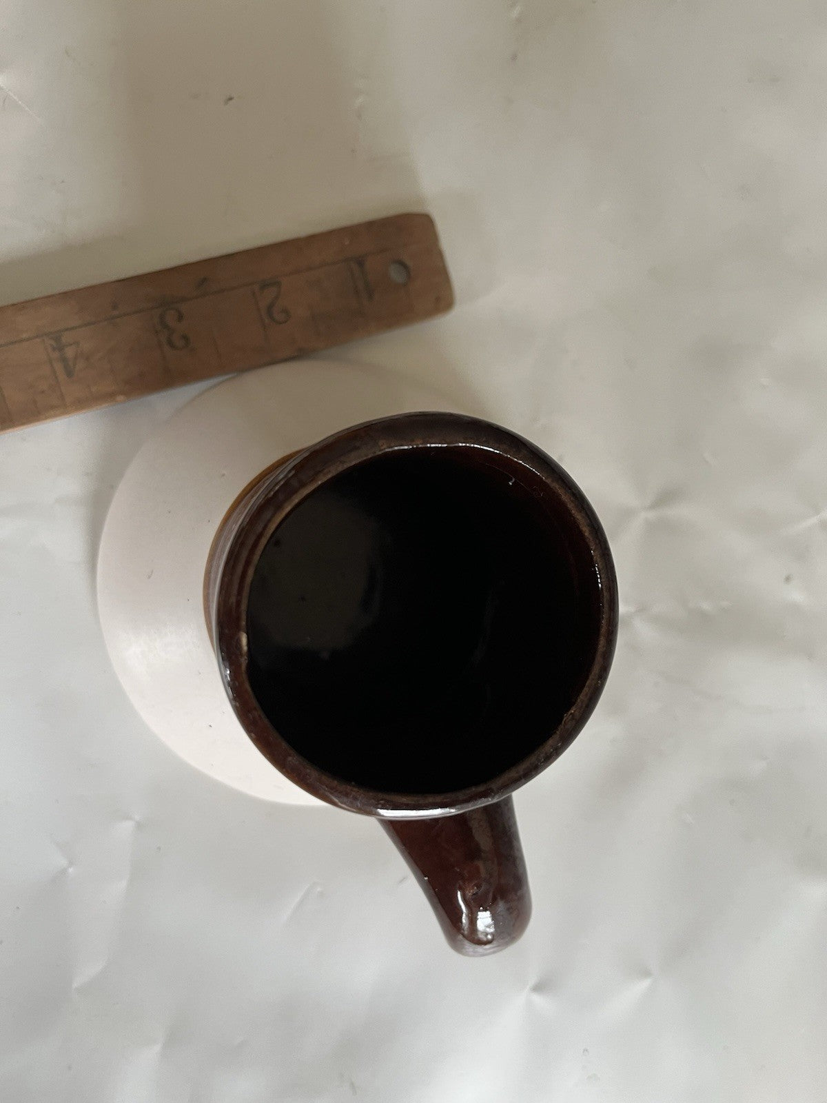 Vintage Wide Base No Spill Mariner Sailer Coffee Mug Brown White Glaze Stoneware