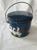 1990s Goose  Blue And White Polka Dot Tin With Lid And Handle