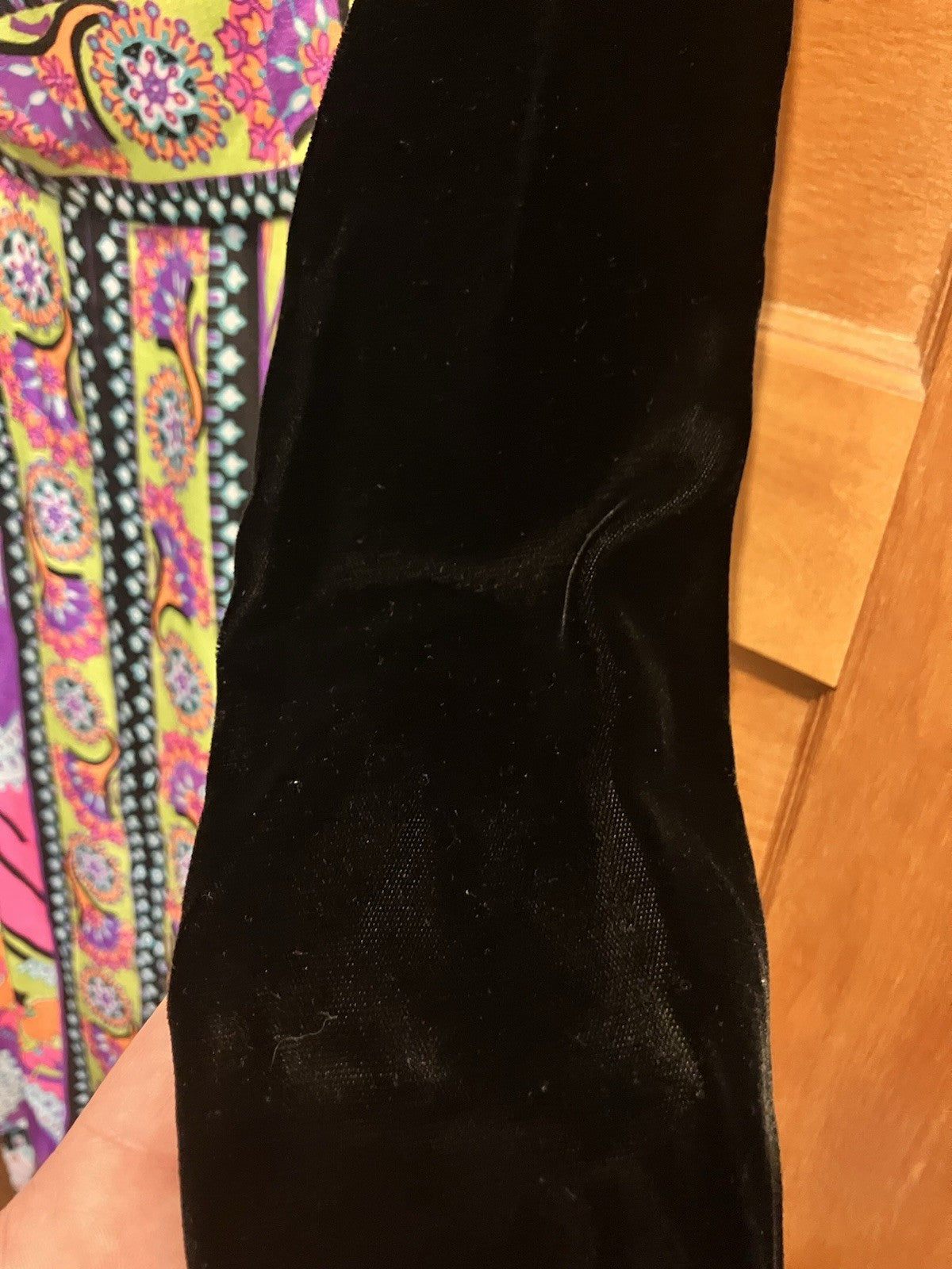 Vintage 1960 Black Velvet Long sleeve Dress W/ Psychedelic Pattern-