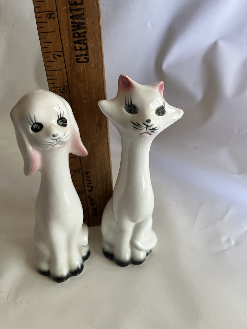 Vintage 6” Tall Ceramic Cat & Dog  Long Neck Figurines Kitsch MCM;
