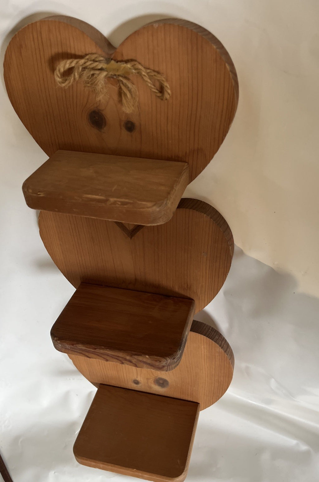 Vintage Wood Three Tier Hanging Heart Shelf
