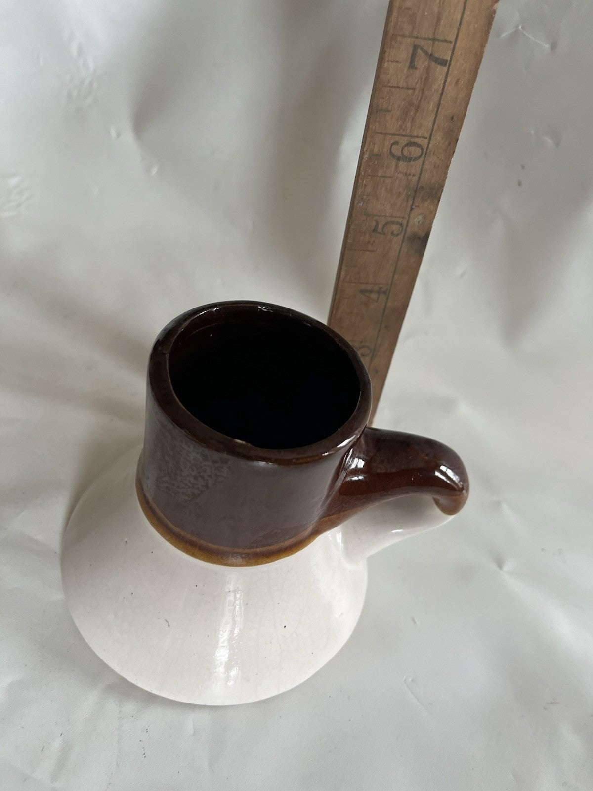 Vintage Wide Base No Spill Mariner Sailer Coffee Mug Brown White Glaze Stoneware