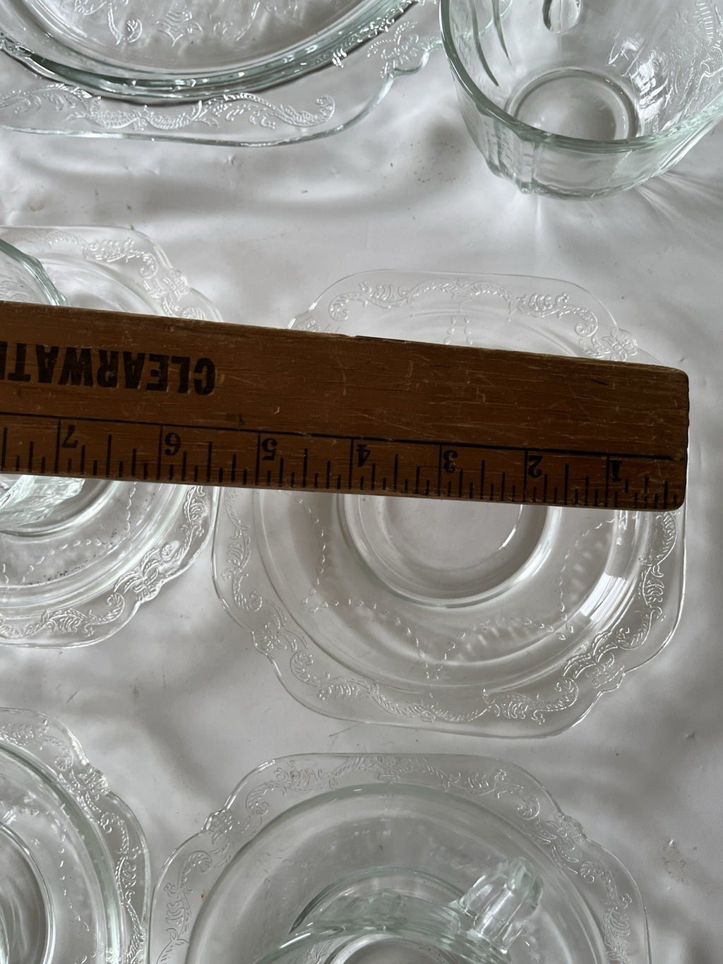 Federal Glass Clear Depression Etched Dinner Plates, Bowls, Cup/saucer 16 Piece