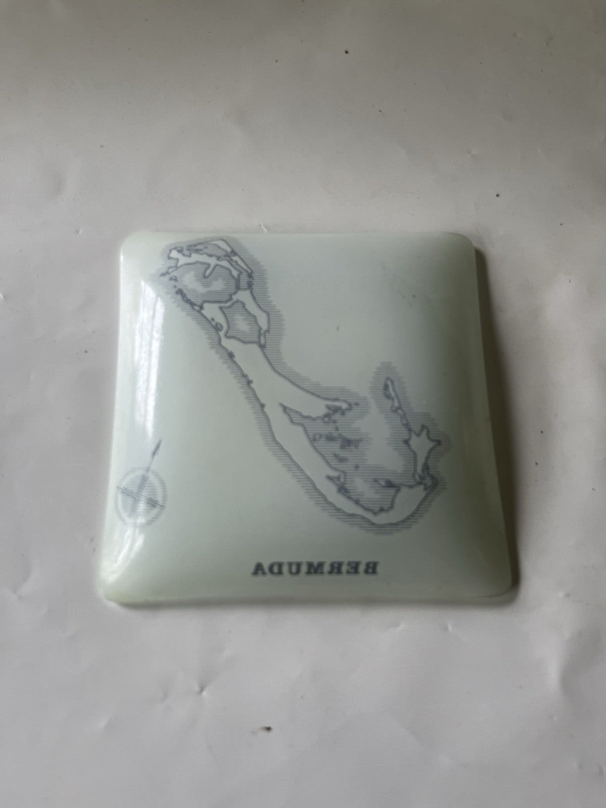 Vintage Bermuda Souvenir Trinket/Candy Square Dish With Rose Compass 