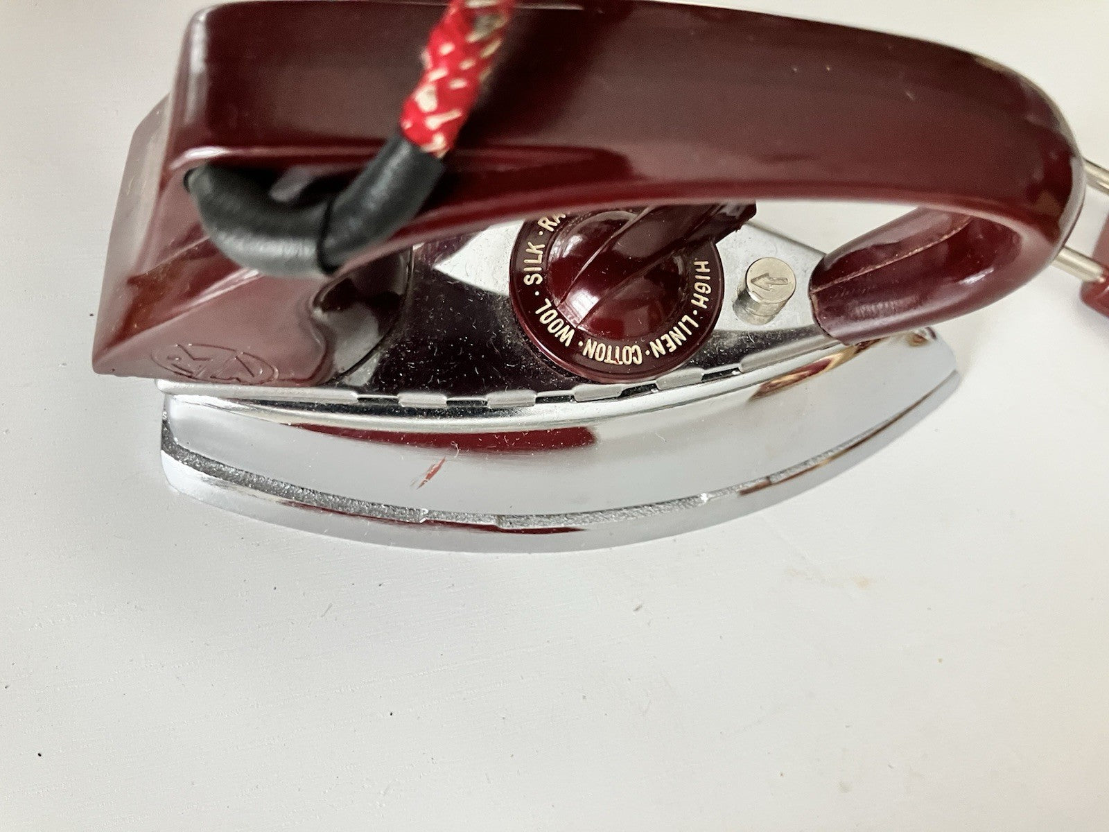 1950s German Zoeller Maroon Travel Iron W/ Original Box, Paper EVC, Never Used