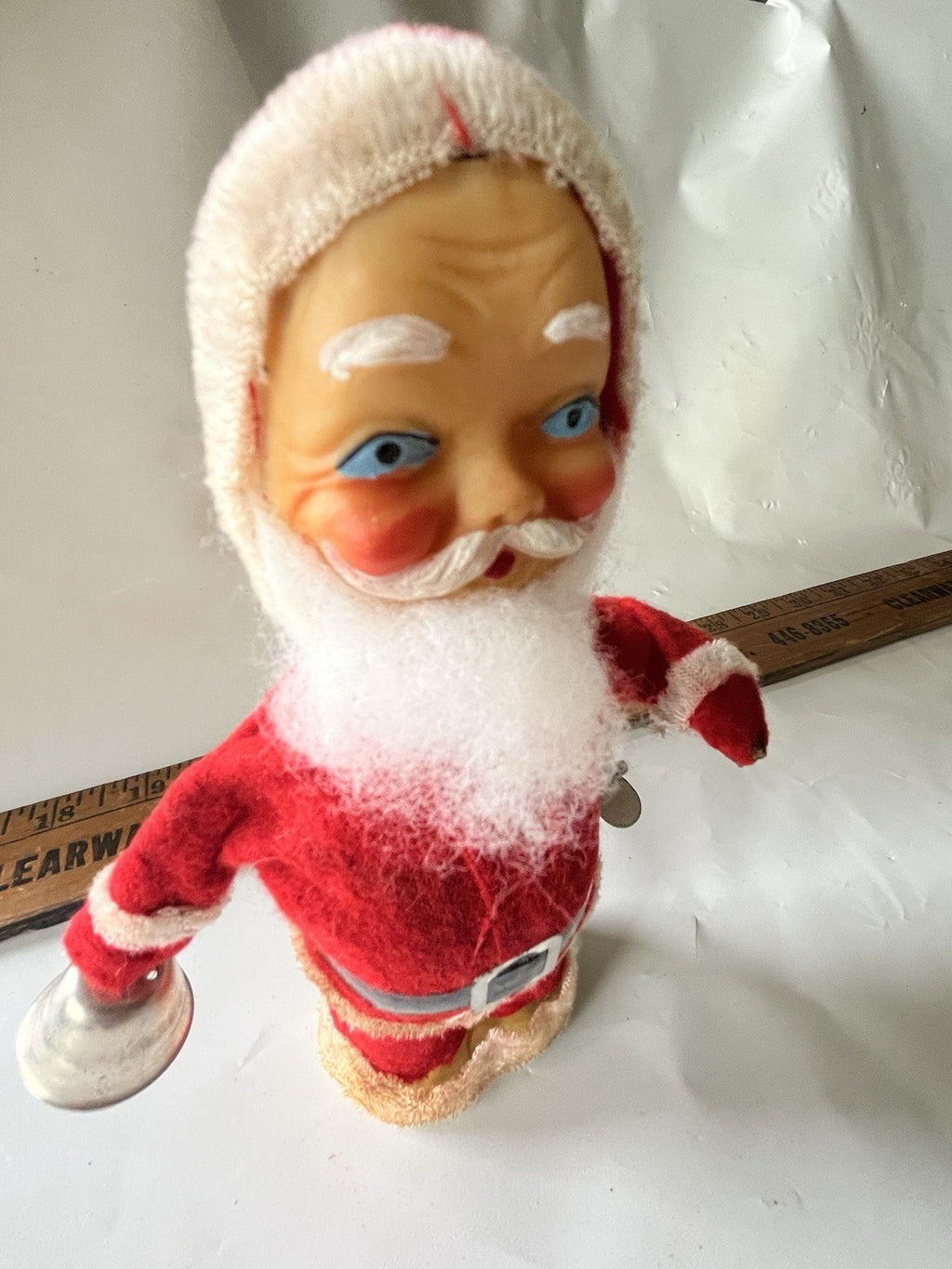 Vintage MCM 1950/60’s Mechanical Santa Claus Alps 6.5" Tall, Blue Eyes. Works!
