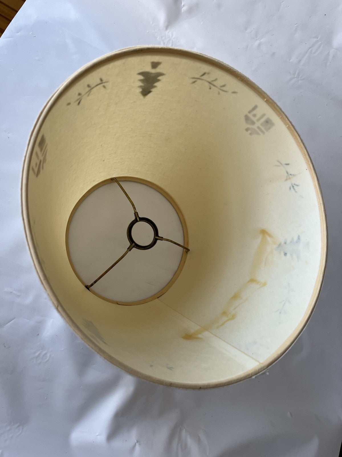 1990’s Primitive White Lamp Shade; 12” Wide Base, 8” Tall, Screw Open Shade