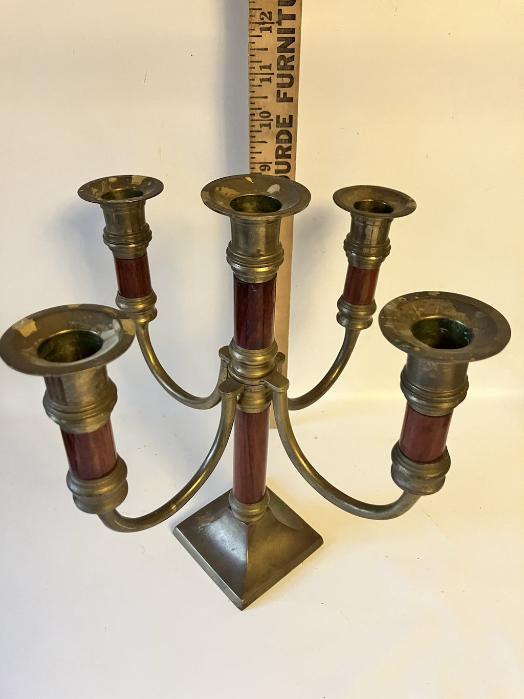 Vintage Brass 4 Arm Adjustable Candelabra With Traditional 5 Candle Capacity