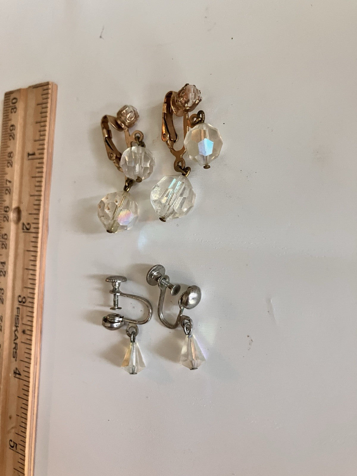 Vintage Aurora Borealis Rhinestone Clip Earrings (2 Pairs)