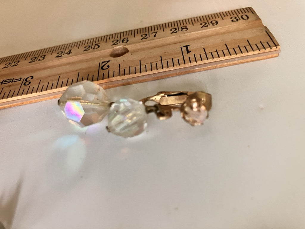 Vintage Aurora Borealis Rhinestone Clip Earrings (2 Pairs)