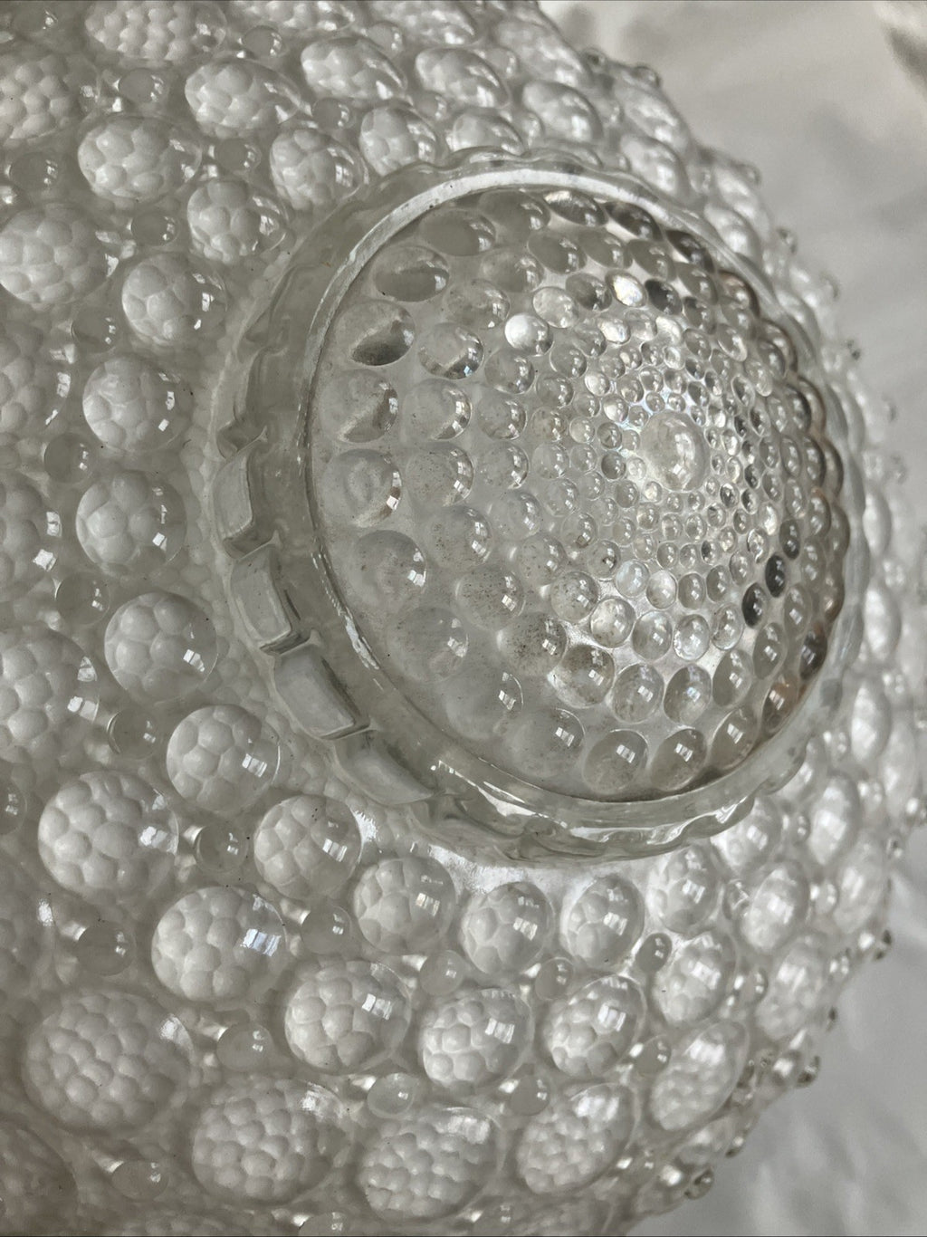 Vintage Ceiling Light Shade ‘20’s Art Deco 3 Hole White Hobnail Bubble Glass EUC