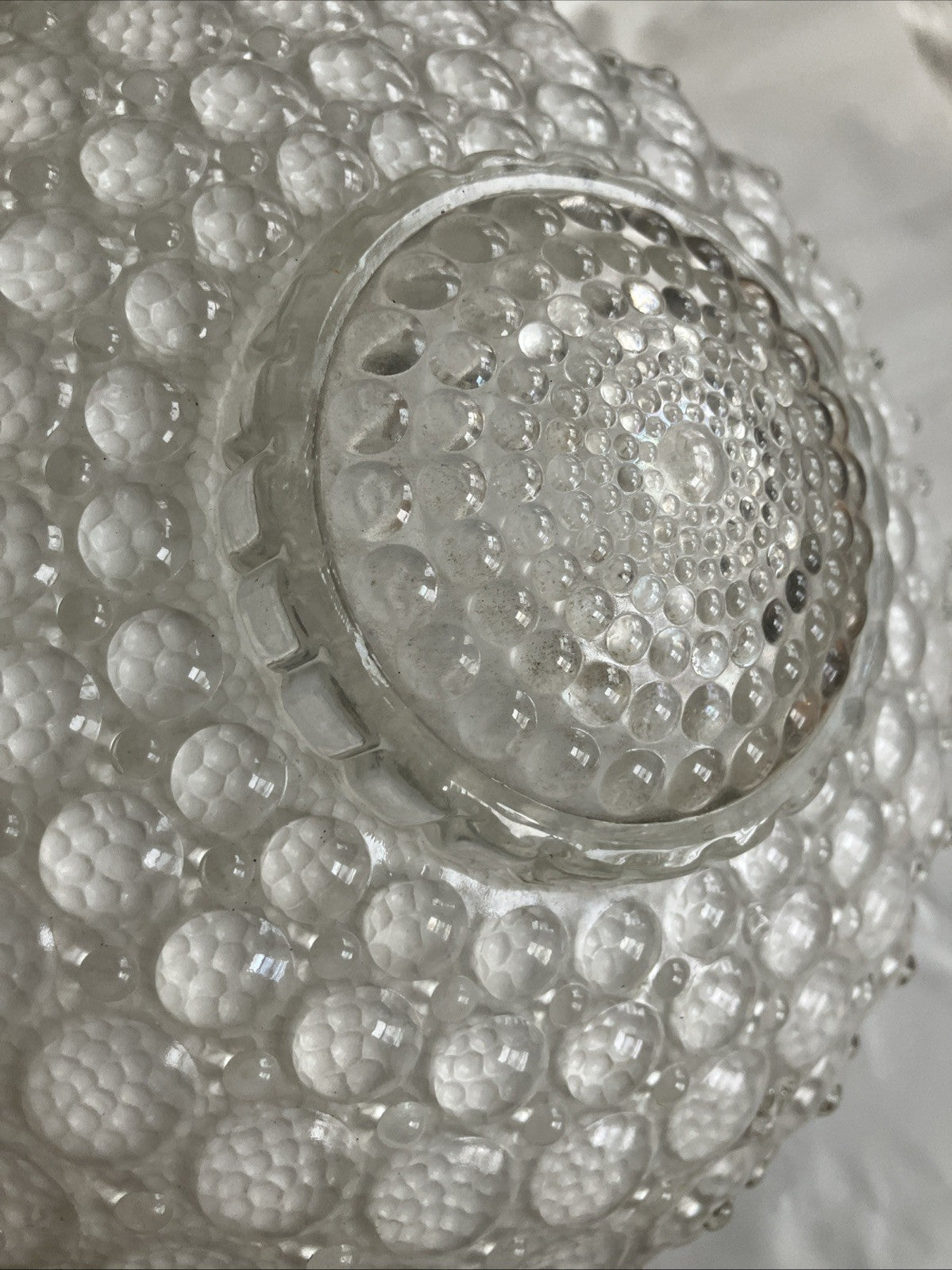 Vintage Ceiling Light Shade ‘20’s Art Deco 3 Hole White Hobnail Bubble Glass EUC