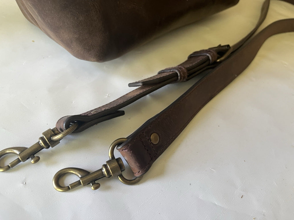 LL Bean Waxed Canvas Crossbody Bag Navy Blue and Brown Leather Logo Liner Medium