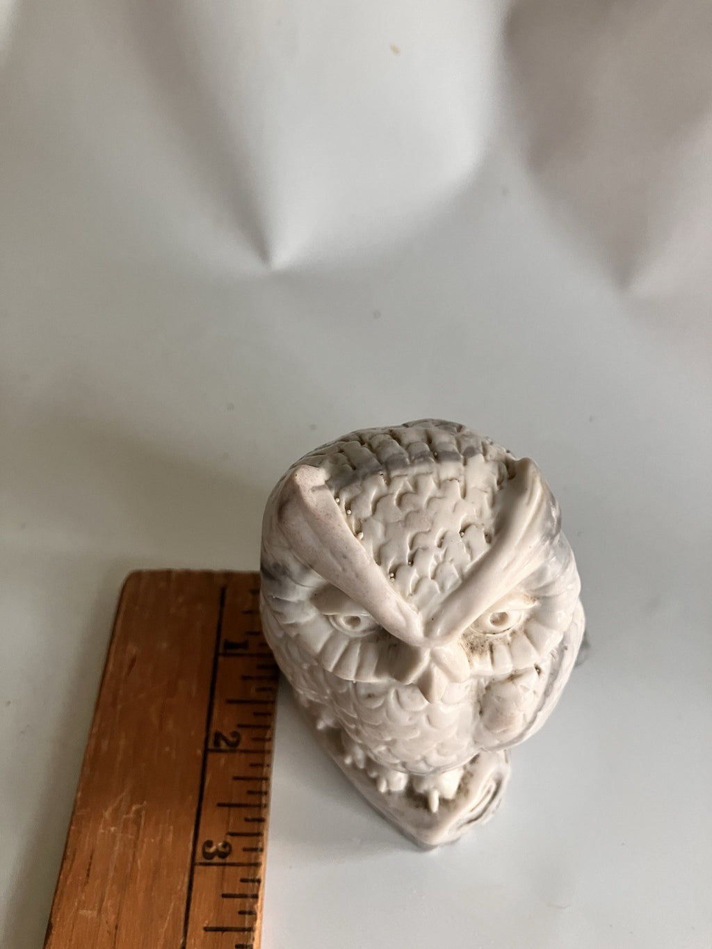 Pearlite Canada Grey Owl Sculpture Carved Detail Owl Statue 4”x3”x3”