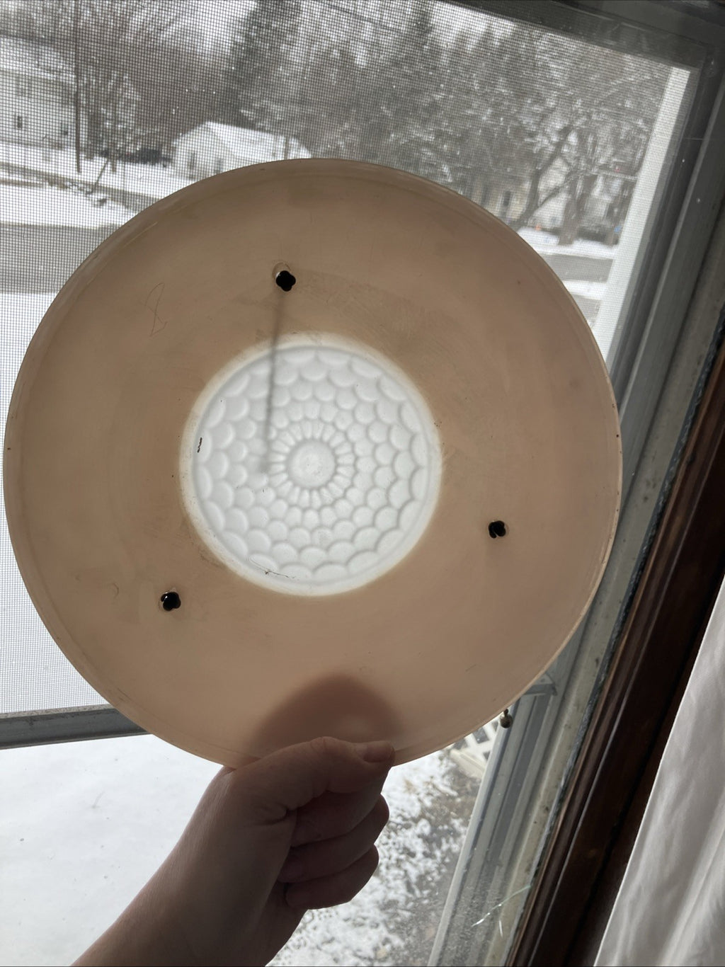 Vintage Hanging 3 Chain Ceiling Light Lamp Shade 10" Frosted Pink Glass Ribbed