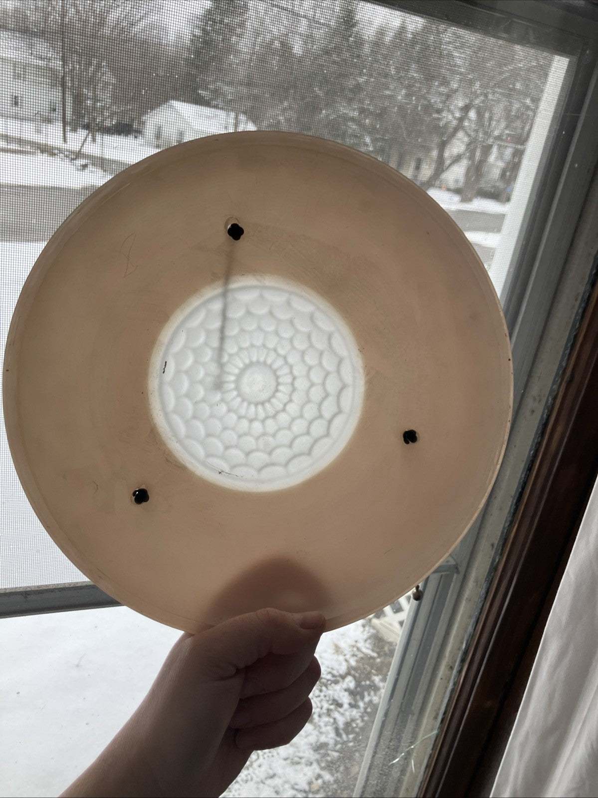 Vintage Hanging 3 Chain Ceiling Light Lamp Shade 10" Frosted Pink Glass Ribbed