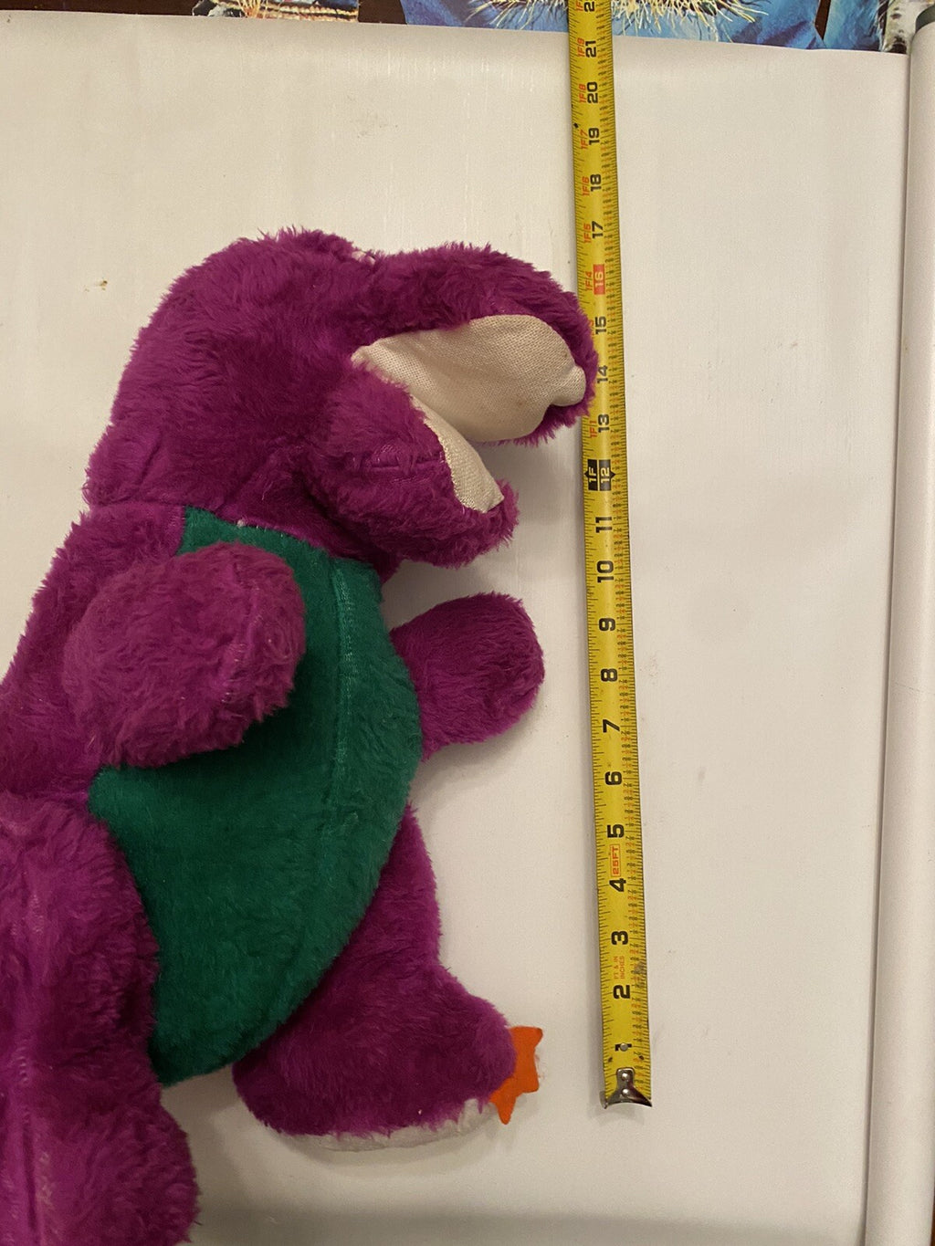Early Unbranded Barney 15” Plush White Mouth & Soles Orange Toes RARE
