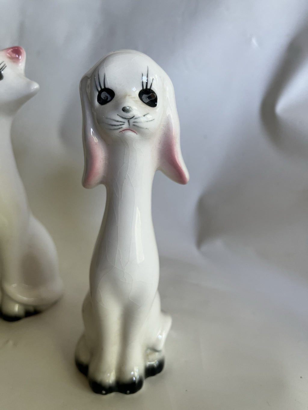 Vintage 6” Tall Ceramic Cat & Dog  Long Neck Figurines Kitsch MCM;