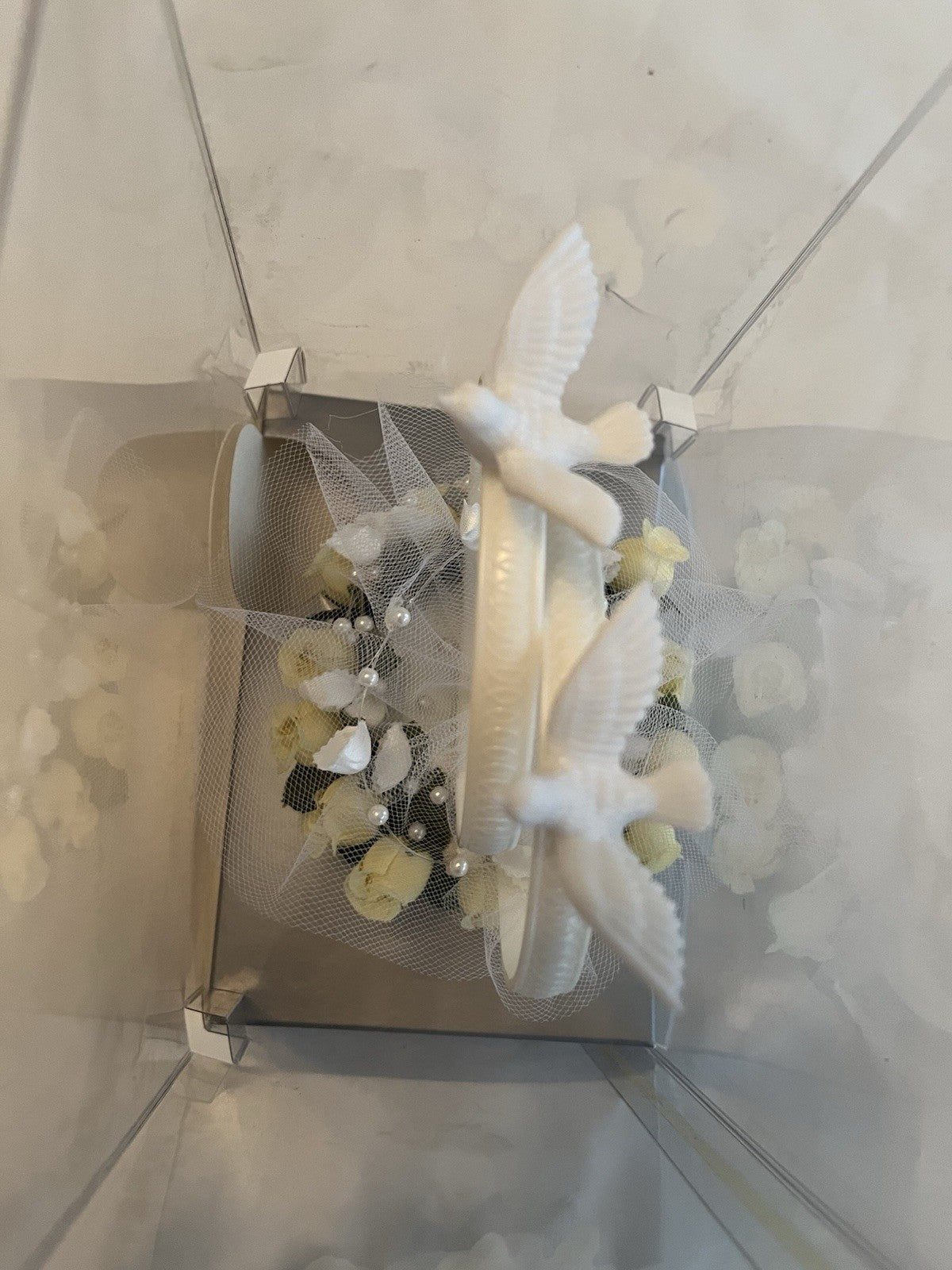 Vintage 1998 Wilson Cake Wedding Topper W/ Rings And Dove, Roses NOS