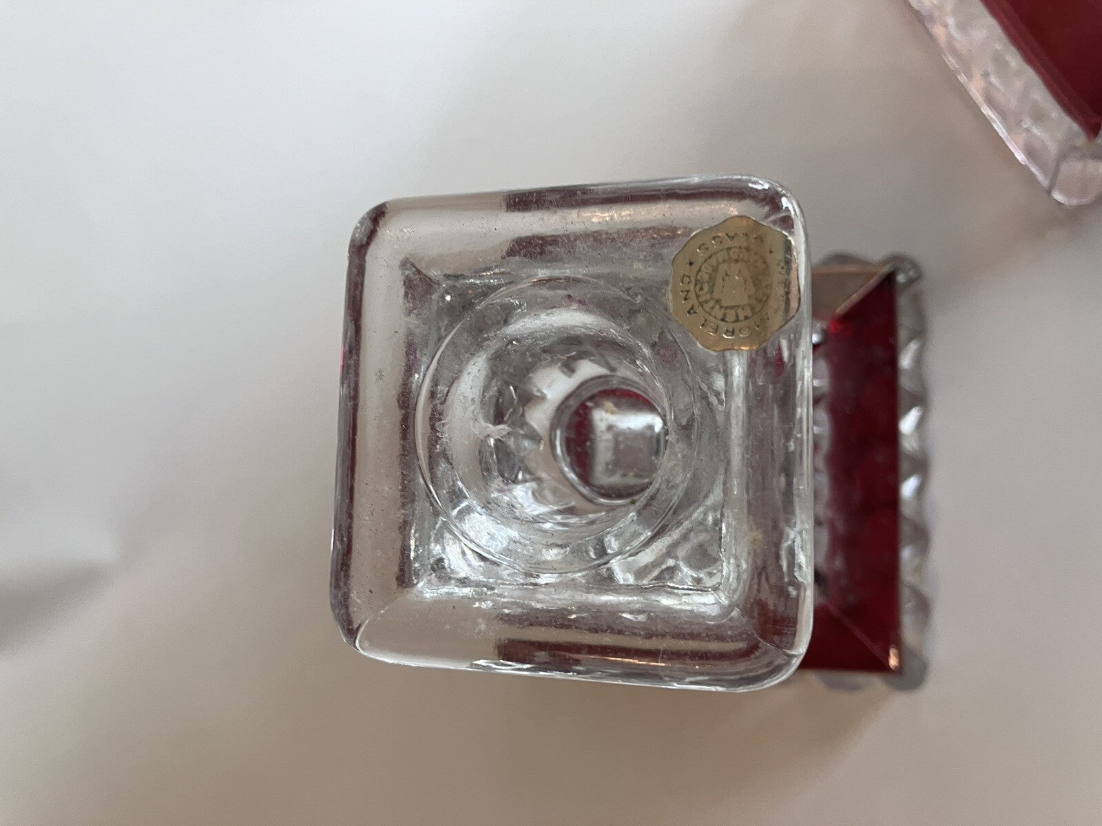 Vintage Westmoreland Wedding Pattern Ruby Flash Crystal candlesticks W/ Sticker