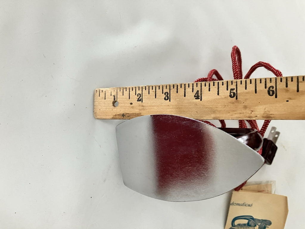 1950s German Zoeller Maroon Travel Iron W/ Original Box, Paper EVC, Never Used