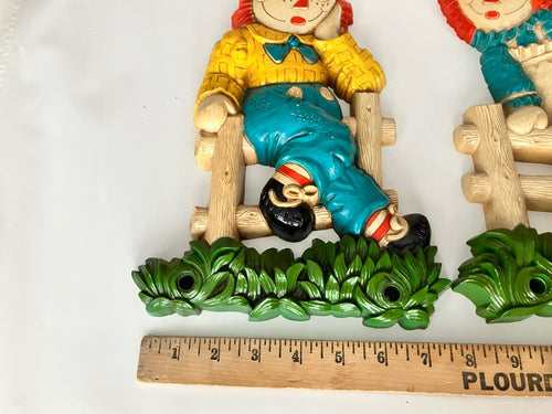 Bobbs Merrill Raggedy Ann & Raggedy Andy Wall Decor Plaques Set 2 1977 Vintage