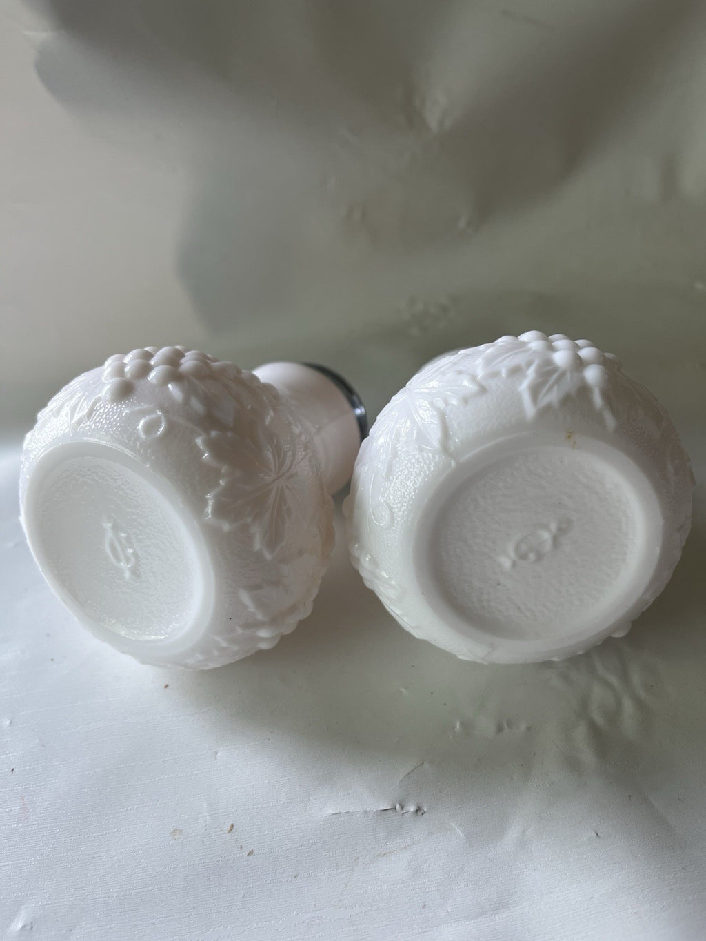 Vintage 1950s Imperial Milk Glass Grape Vine Salt and Pepper Shakers