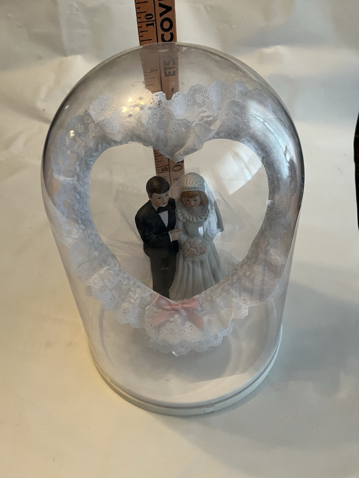 Vintage/ MCM Wedding Cake Topper With Heart Arch, Lace; Original Case NOS