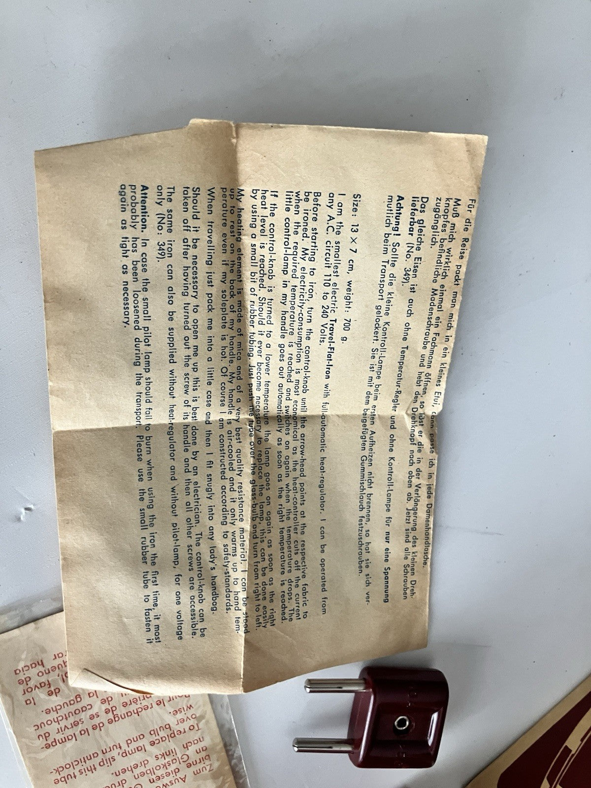 1950s German Zoeller Maroon Travel Iron W/ Original Box, Paper EVC, Never Used