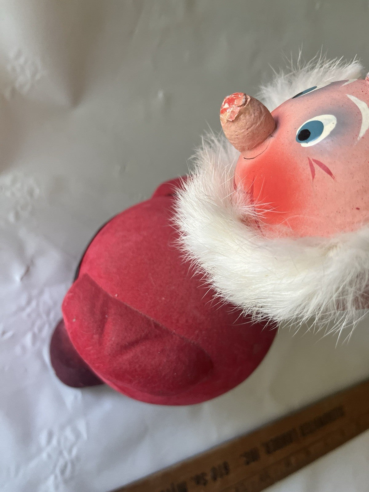 1946 WEST GERMANY 7” SANTA FIGURAL CANDY CONTAINER CHRISTMAS Flocked Paper Mache