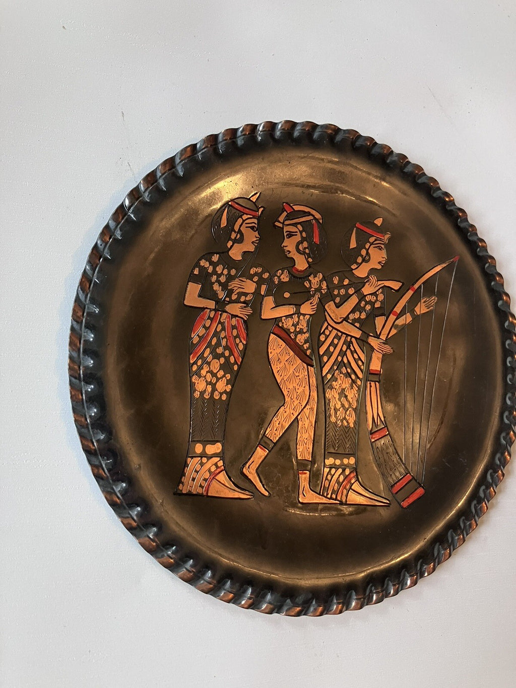 Hammered & Etched Copper Plate with Ancient Egyptian Motif 6”