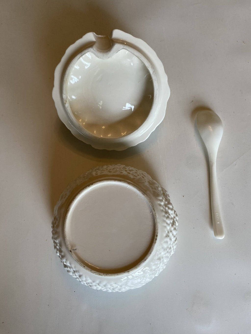 Vintage White & Yellow Jam Jar w/Spoon