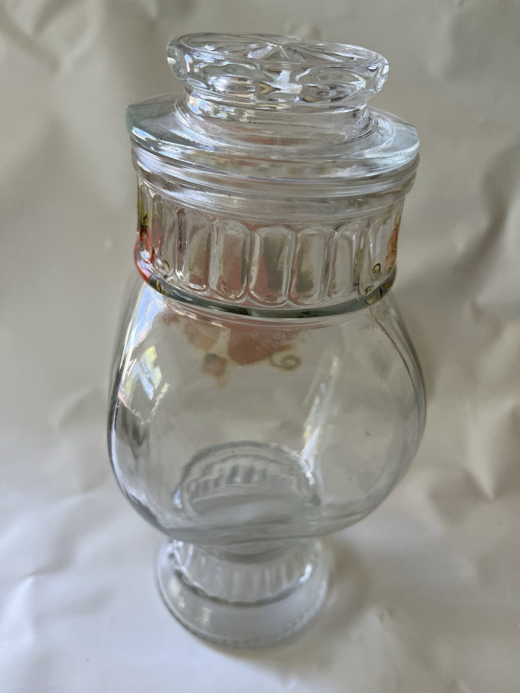 Vintage MCM 8” Tall Glass Jar With Strawberry Details And Lid