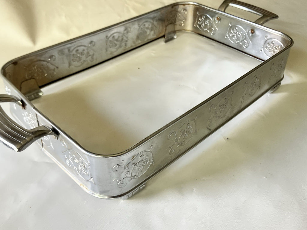 Vintage Hammered Ornate Metal Casserole 6x11” Rectangle