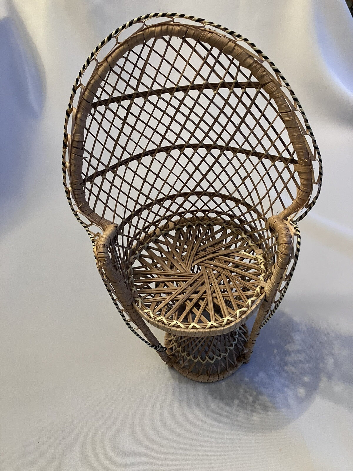 Vintage Wicker Peacock Rattan Chair 15.5 Plant Stand Doll Chair