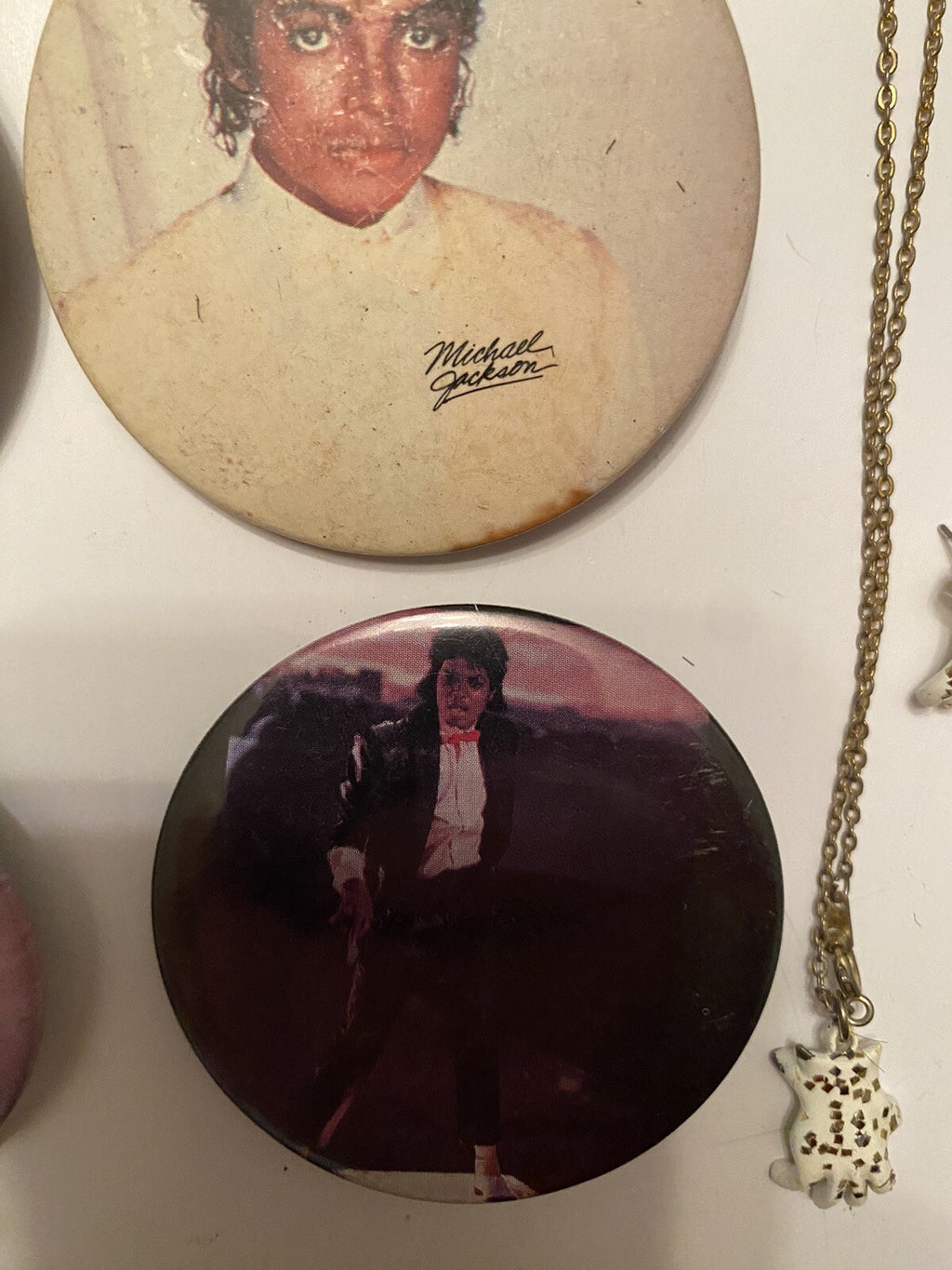 Vintage Lot of Micheal Jackson Pins White Glove Necklace & 1 White Glove Earring