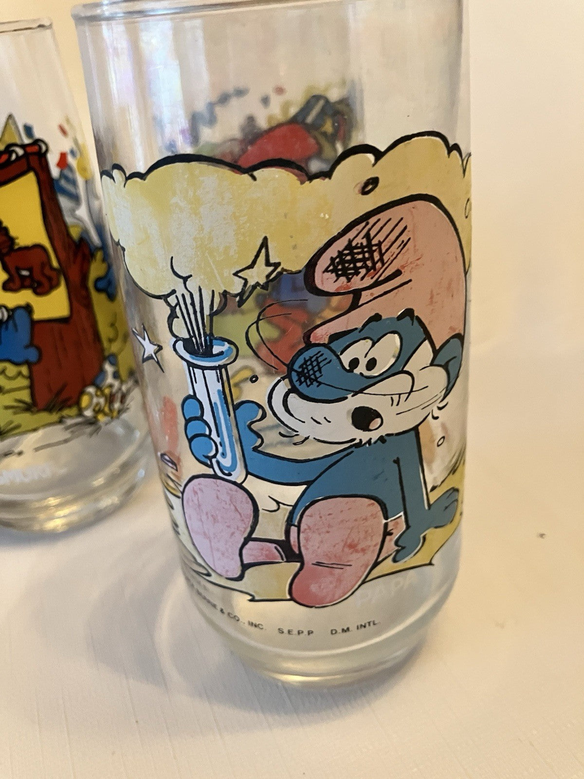 Vintage 1983 Hardee’s Smurf Glasses Set of 4 Handy Clumsy Papa Smurf BONUS Glass