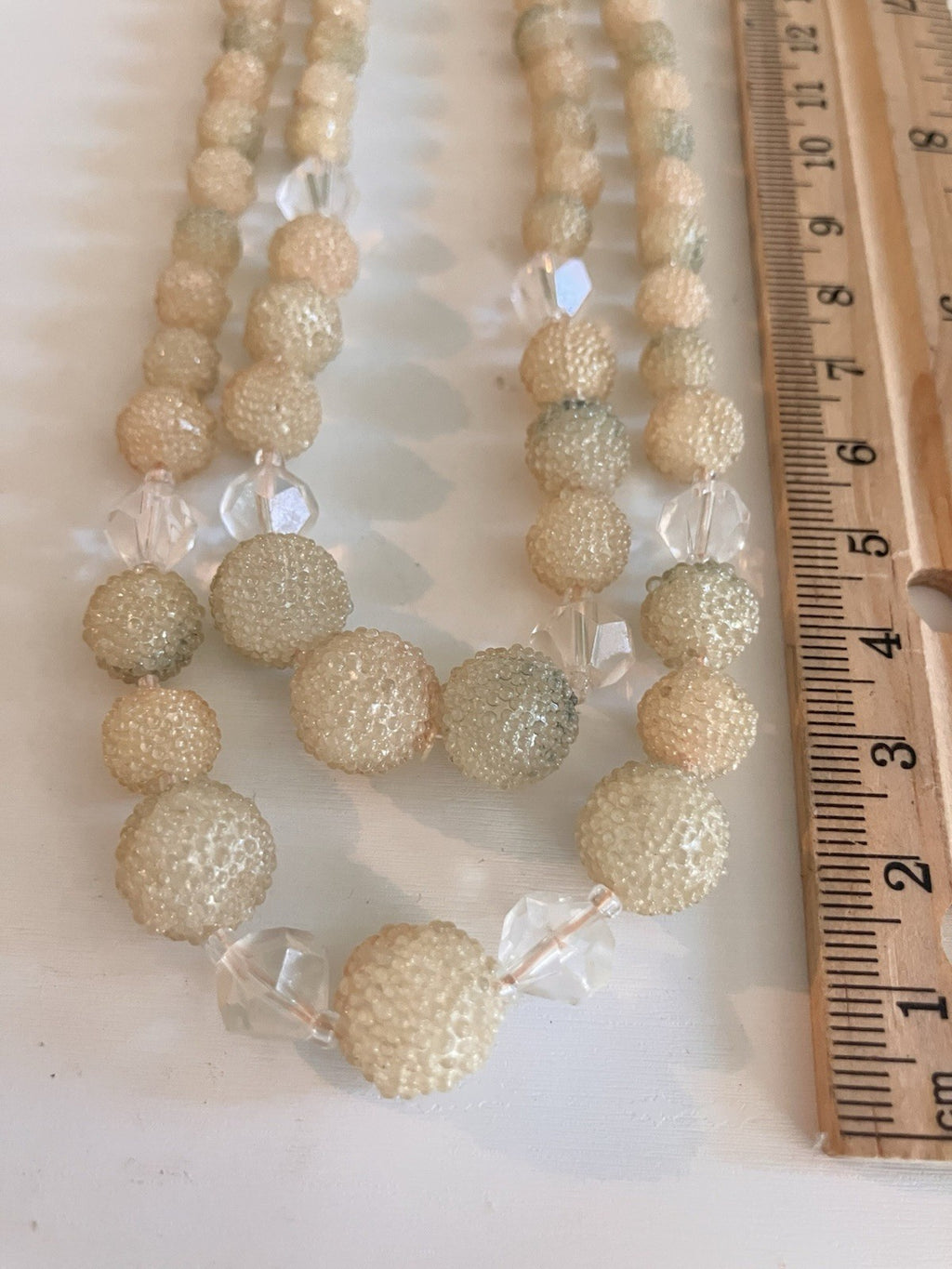 Vintage Japan Sugared Silk Ball Beaded Double Stranded Necklace