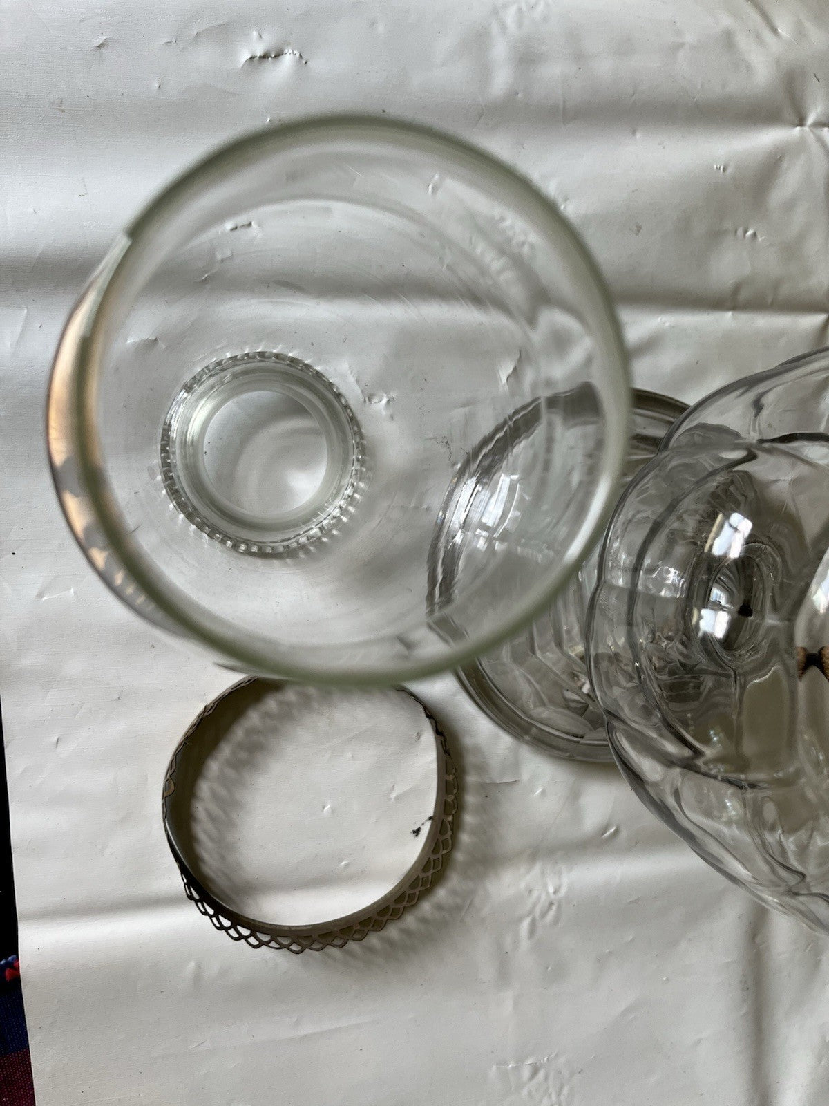 Antique 16” Clear Glass Kerosene Oil Lamp Complete W/ Flute, Metal Skirt, Base