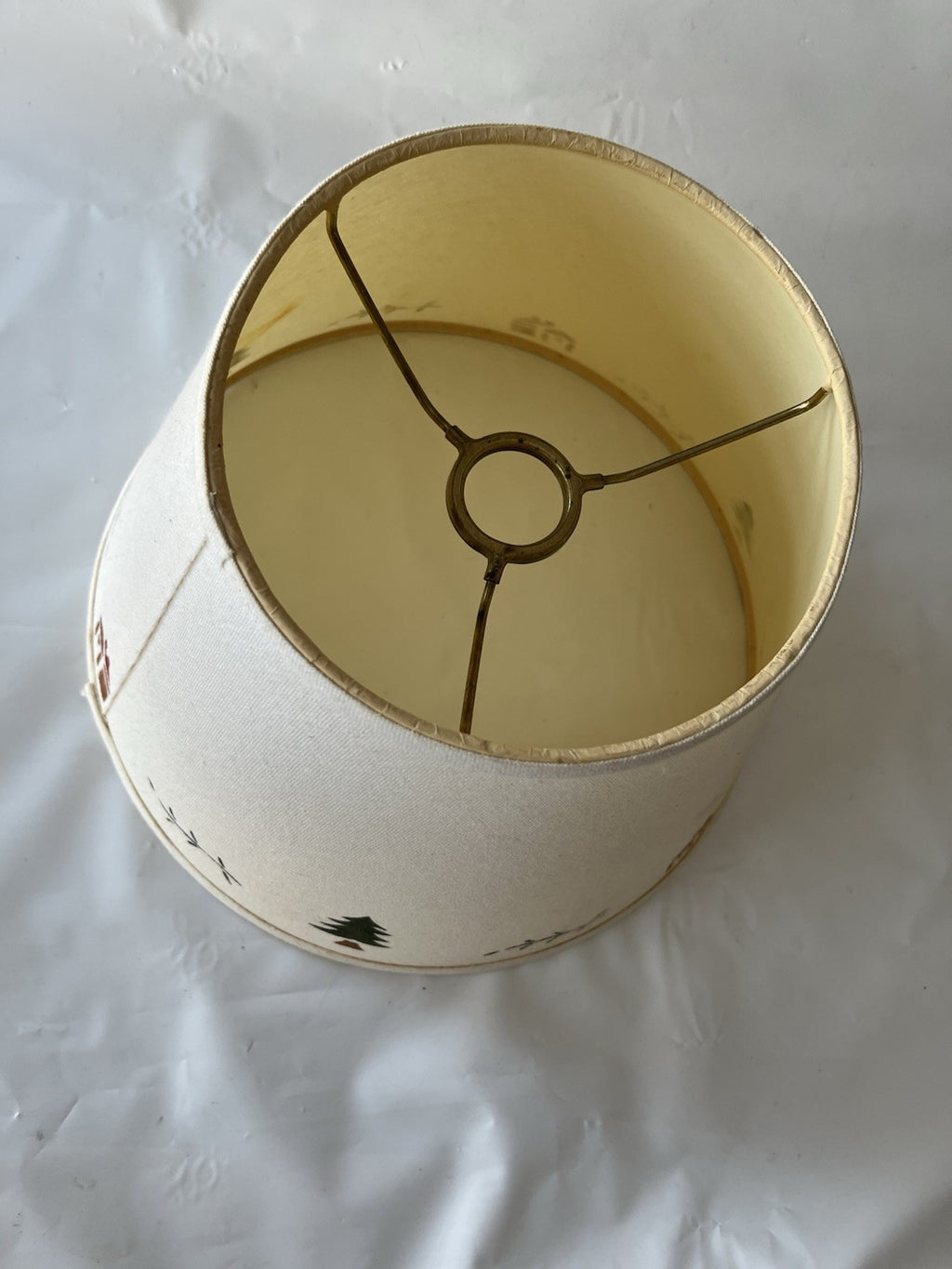 1990’s Primitive White Lamp Shade; 12” Wide Base, 8” Tall, Screw Open Shade