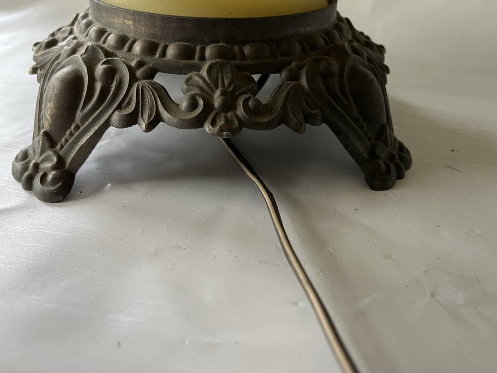 Vintage Hurricane GWTW Electric Lamp Yellow Hand painted Florals Base Only WORKS